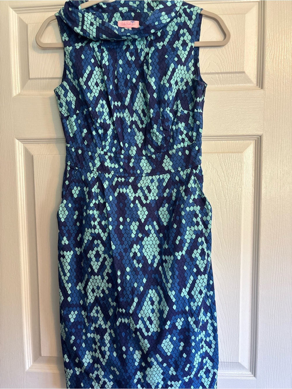 Lilly Pulitzer Navy and Aqua Sleeveless Midi Dress